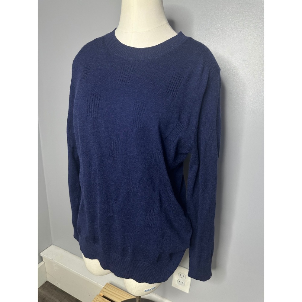 Arach & Cloz Womens Navy Blue Textured Block Crew Neck Sweater Large NWT